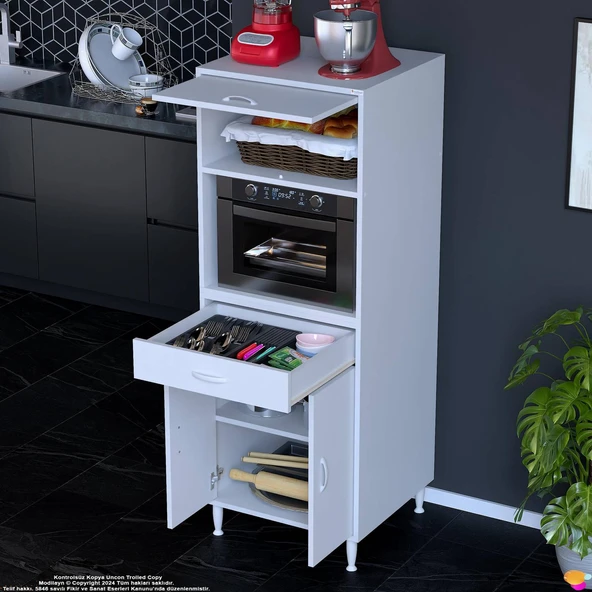 Modilayn OSLO 60x162,4x56 cm, 1 Çekmece, 3 Kapaklı. Ekmeklik / Fırın / Mikrodalga Dolabı. - 2