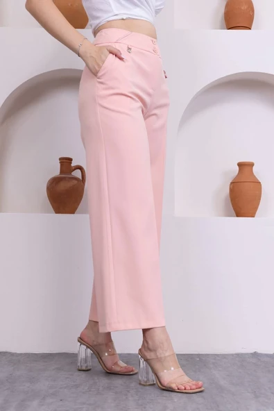 Cep Detaylı Palazzo Pantolon 301-Pembe - 4
