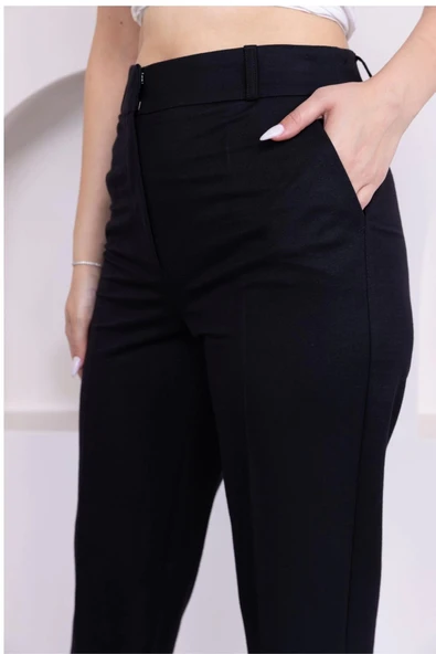 Cep Detaylı Örme Kumaş Kadın Pantolon 0040-Siyah - 5