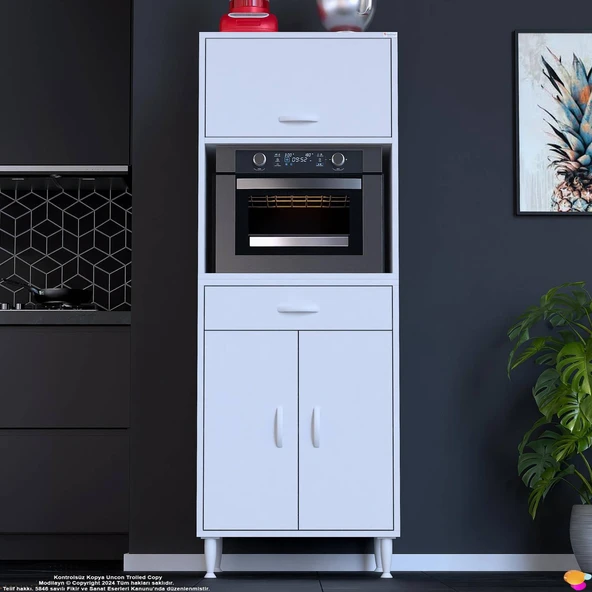 Modilayn OSLO 60x162,4x56 cm, 1 Çekmece, 3 Kapaklı. Ekmeklik / Fırın / Mikrodalga Dolabı.