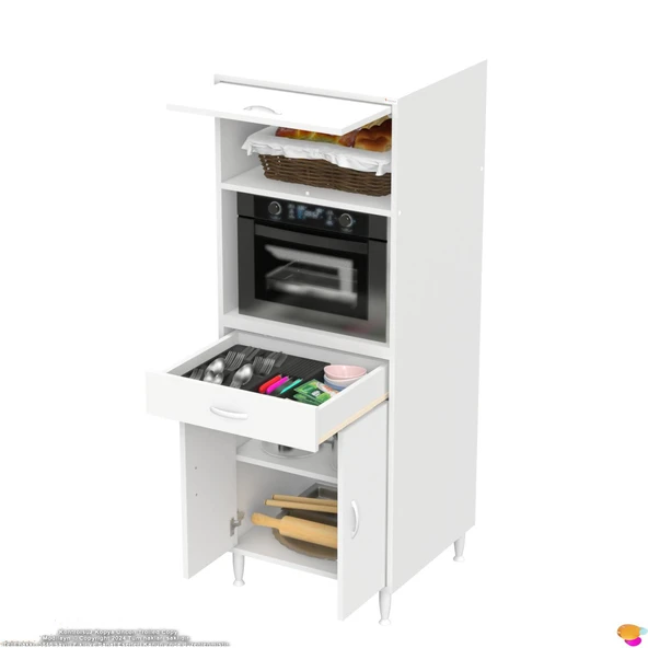 Modilayn OSLO 60x162,4x56 cm, 1 Çekmece, 3 Kapaklı. Ekmeklik / Fırın / Mikrodalga Dolabı. - 6