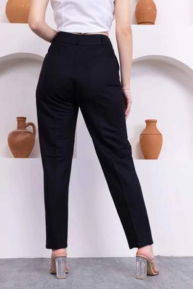 Cep Detaylı Örme Kumaş Kadın Pantolon 0040-Siyah - 6