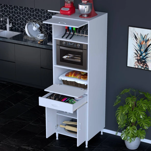 Modilayn ENNET: 60x194.6x48 cm Fırın / Mikrodalga Dolabı 1 Çekmece, 4 Kapaklı. Mutfağınıza Yer Açın! - Resim 2