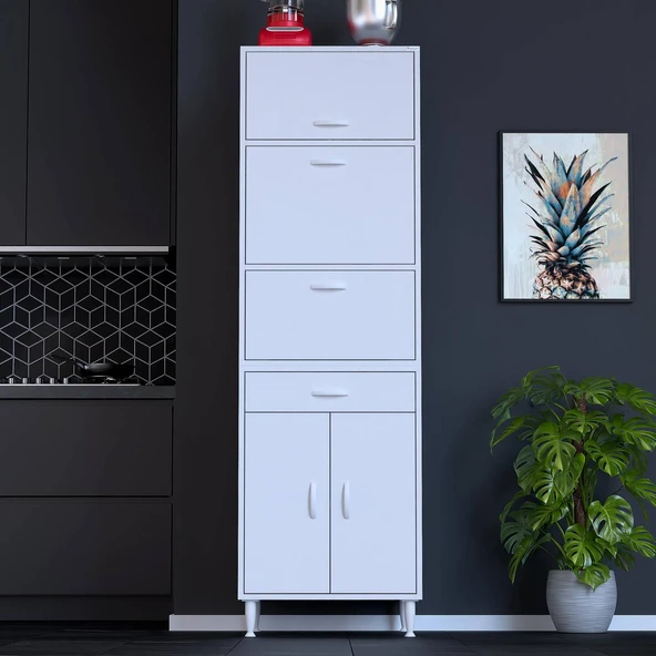 Modilayn ENNET: 60x194.6x48 cm. Ekmeklikli Kiler Dolabı. 1 Çekmece, 5 Kapaklı. Mutfağınıza Özel ürün görseli 1