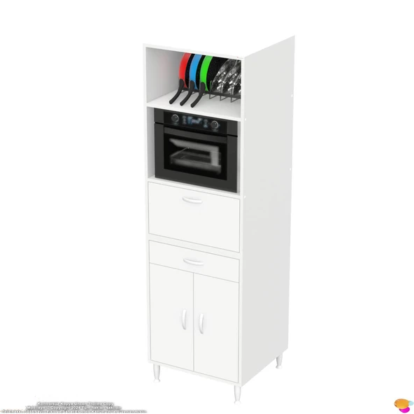 Modilayn ENNET: 60x194.6x48 cm Fırın / Mikrodalga Dolabı 1 Çekmece, 3 Kapaklı. Mutfağınıza Yer Açın! - 7