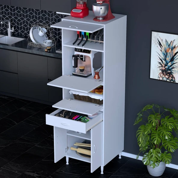 Modilayn ENNET: 60x194.6x48 cm. Ekmeklikli Kiler Dolabı. 1 Çekmece, 5 Kapaklı. Mutfağınıza Özel - Resim 2