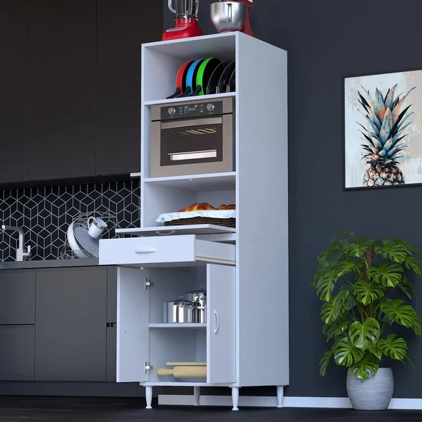 Modilayn ENNET: 60x194.6x48 cm Fırın / Mikrodalga Dolabı 1 Çekmece, 3 Kapaklı. Mutfağınıza Yer Açın! - Resim 3
