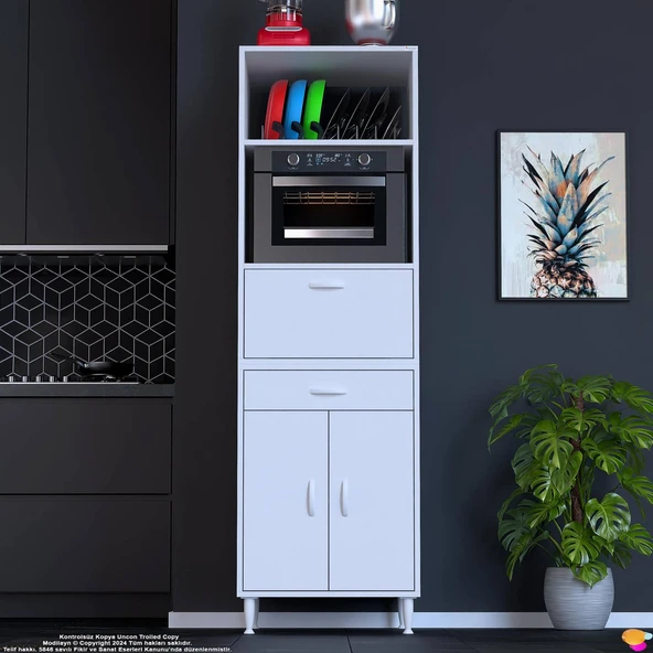 Modilayn ENNET: 60x194.6x48 cm Fırın / Mikrodalga Dolabı 1 Çekmece, 3 Kapaklı. Mutfağınıza Yer Açın!