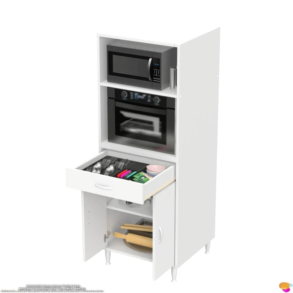 Modilayn OSLO 60x162,4x48 cm 1 Çekmece, 2 Kapaklı. Mutfağınıza Yer Açan Fırın / Mikrodalga Dolabı. - 6