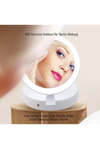 10X Büyütme Çift Taraflı Makyaj Ayna Katlanabilir 21 LED Işıklı Makyaj Aynası USB Kablo - 5