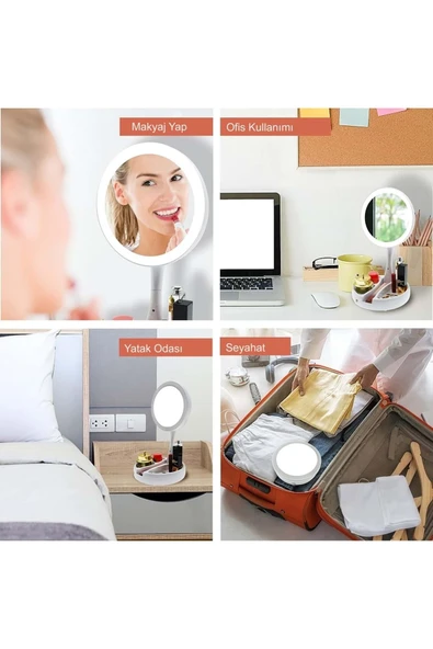 10X Büyütme Çift Taraflı Makyaj Ayna Katlanabilir 21 LED Işıklı Makyaj Aynası USB Kablo - 8