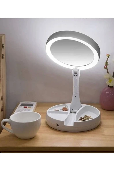 10X Büyütme Çift Taraflı Makyaj Ayna Katlanabilir 21 LED Işıklı Makyaj Aynası USB Kablo