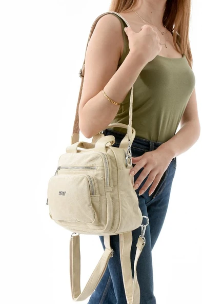 Y.S.Deri Kadın Sırt Çantası 25*23 Cm Vegan Deri İster Sırt İster Omuz Işıklı Aksesuar Çapraz Çanta - 2