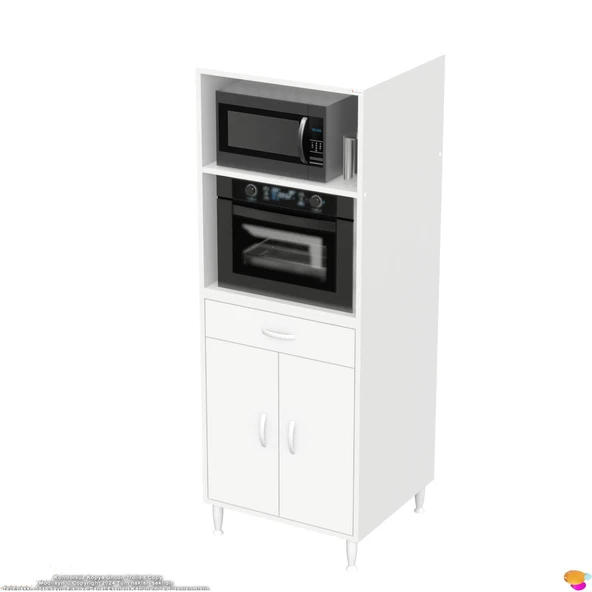 Modilayn OSLO 60x162,4x48 cm 1 Çekmece, 2 Kapaklı. Mutfağınıza Yer Açan Fırın / Mikrodalga Dolabı. - 7