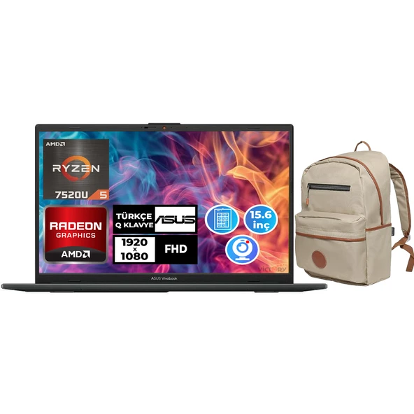 Asus Vivobook Go 15 Ryzen 5 7520U 16GB RAM 2TB SSD 15.6" FHD Fdos Laptop + Çanta E1504FA-NJ1465 005