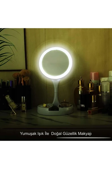10X Büyütme Çift Taraflı Makyaj Ayna Katlanabilir 21 LED Işıklı Makyaj Aynası USB Kablo - 6