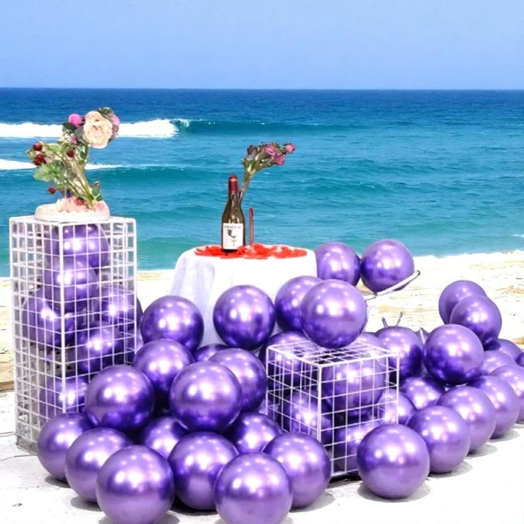 25 ADET MOR KROM BALON MOR PARLAK METALİK BALON KROM MOR BALON HELYUM GAZINA UÇAN BALONA UYGUNDUR - 3