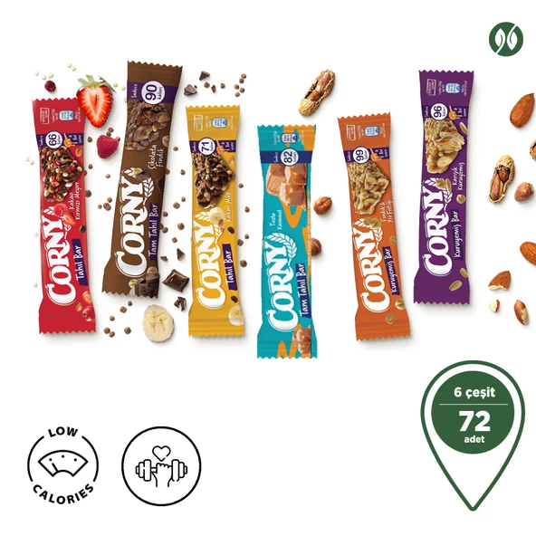 CORNY Tahıl & Kuruyemiş Bar Karışık 6’lı Set 72 adet Enerji ve Atıştırmalık Bar