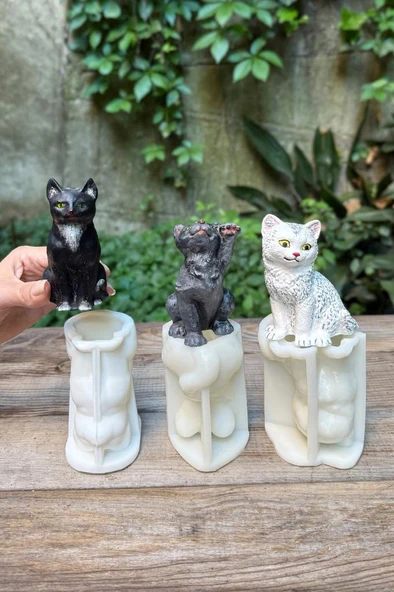 Kedi Üçlü Set Silikon Mum Kalıpları - 2