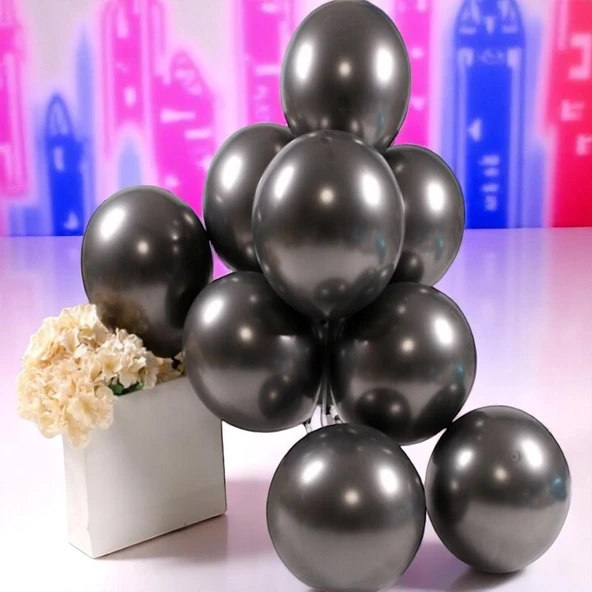 25 ADET SİYAH KROM BALON PARLAK METALİK KROM SİYAH BALON HELYUM GAZINA UÇAN BALONA UYGUNDUR - 4