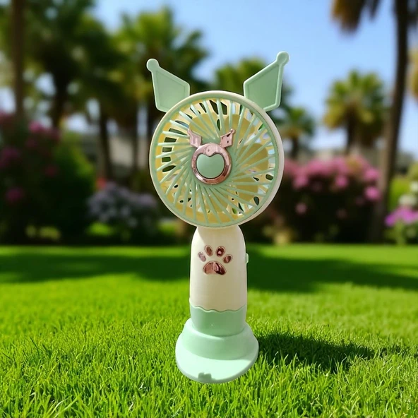 USB TAŞINABİLİR VANTİLATÖR MİNİ FAN YEŞİL EL FANI ŞARJLI TELEFON TUTUCU