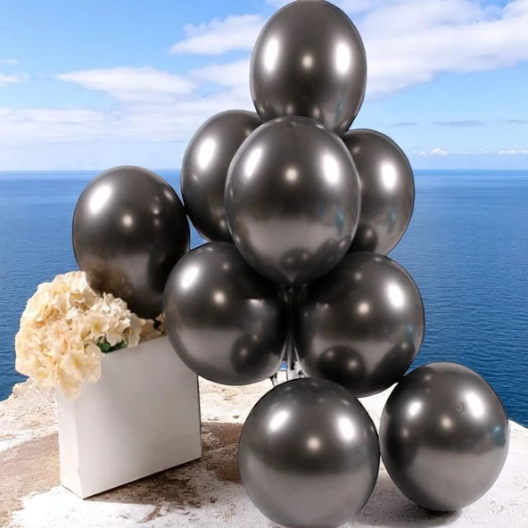 25 ADET SİYAH KROM BALON PARLAK METALİK KROM SİYAH BALON HELYUM GAZINA UÇAN BALONA UYGUNDUR - 3