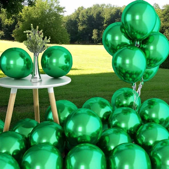 25 ADET KOYU YEŞİL KROM BALON PARLAK METALİK KROM KOYU YEŞİL BALON HELYUM GAZINA UÇAN BALONA UYGUN