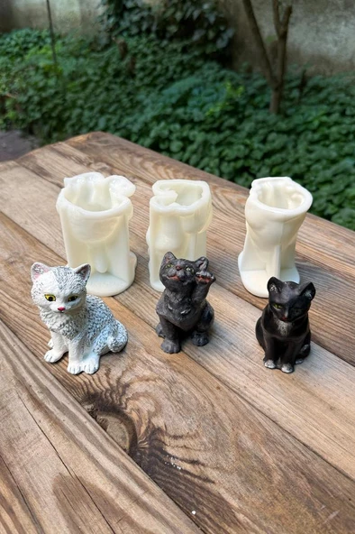 Kedi Üçlü Set Silikon Mum Kalıpları - 5