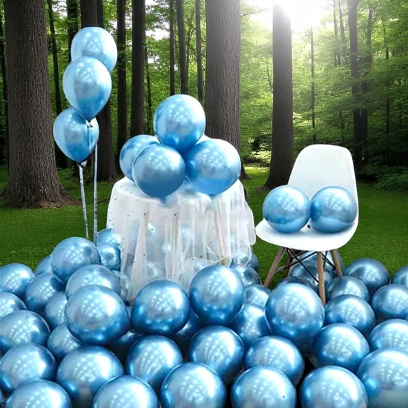 25 ADET AÇIK MAVİ KROM BALON PARLAK METALİK KROM AÇIK MAVİ BALON HELYUM GAZINA UÇAN BALONA UYGUNDUR