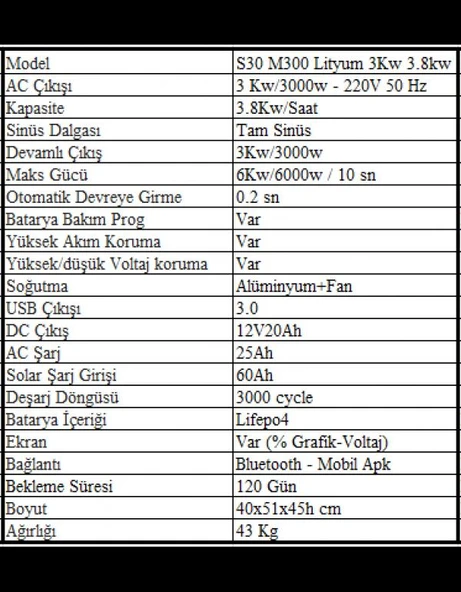 Sessiz S30 M300 Lityum 3Kw 3.8kw - 4
