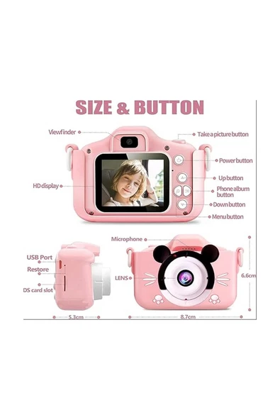 Çocuk Dijital Fotoğraf Makinası 20 Mp Video Kaydedici 2.0 İnç Çift Kameralı - 2