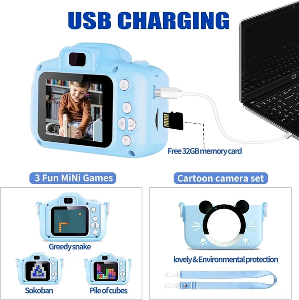 Çocuk Dijital Fotoğraf Makinası 20 Mp Video Kaydedici 2.0 İnç Çift Kameralı - 3