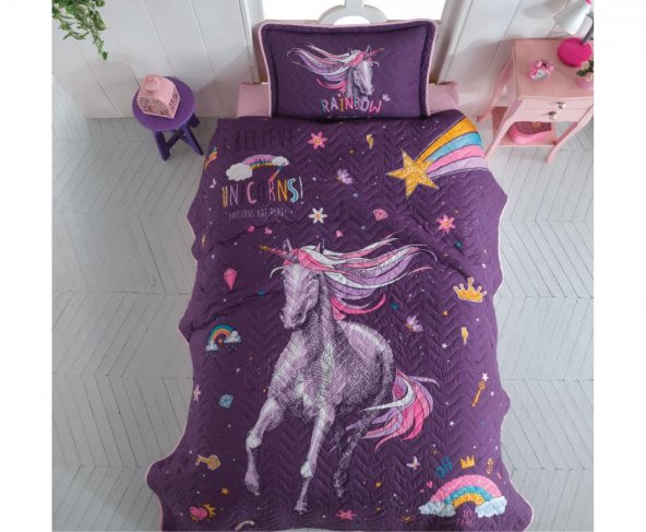 Clasy Tek Kişilik Yatak Örtüsü Rainbow v1 Mor