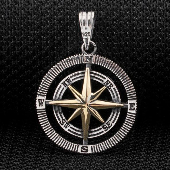 Çift Taraflı 925 Ayar Gümüş Pusula Kolye Ucu - 2