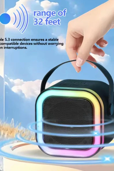 Karaoke Kablosuz Hoparlör Mikrofonlu Rgb Işıklı Bluetooth Speaker Tf Kart/usb Siyah - 3