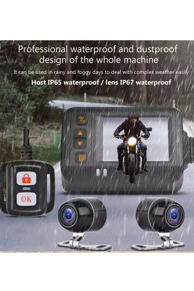 2 İnç Ekran 1080p Motosiklet Ön Ve Arka Görüş Kamerası Kumandalı Gidon Baglantılı - 3
