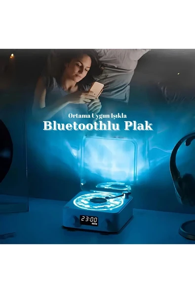 Waves Nostalji Plak Görünümlü Bluetooth Hoparlör 3d Ses Dalgası Retro Müzik Plak Mavi - 3