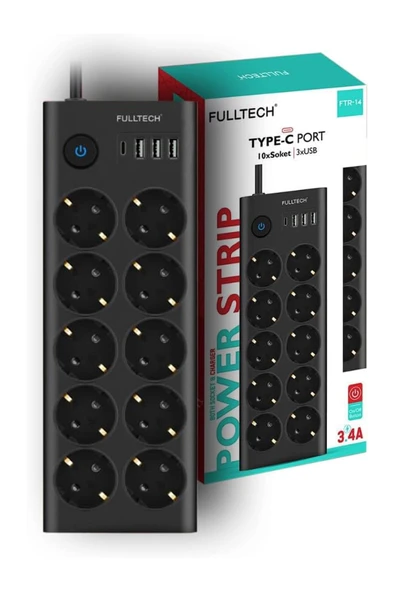 Ftr14 Type-c Girişli Akım Korumalı 10’lu Priz, 3 Usb - 2