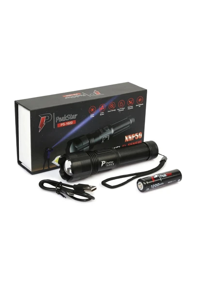Ps-1600 Süper Parlak Led Zoomlu 5 Mod Su Geçirmez Profesyonel Kamp Bekçi Avcı Feneri - 1