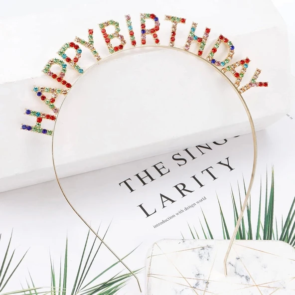 Rengarenk Kristal Taşlı Ekstra Lüks Gümüş Kaplama Happy Birthday Taç 16x17 Cm - 2