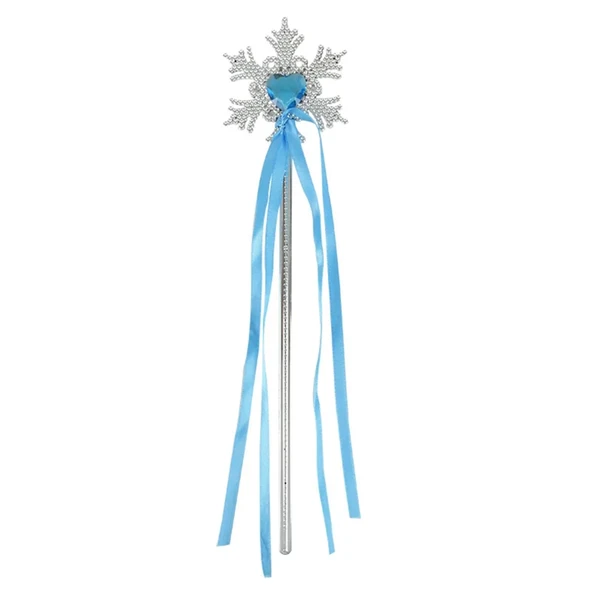 Kar Taneli Mavi Kalp Taşlı Saten Kurdeleli Karlar Ülkesi Elsa Asası Sopası 34 Cm - 2