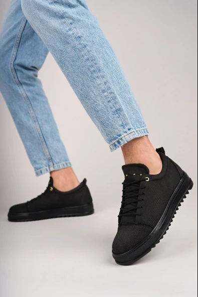 Siyah Cool Bağcıklı Keten Erkek Günlük Spor Klasik Ayakkabı - 2