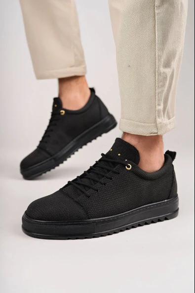 Siyah Cool Bağcıklı Keten Erkek Günlük Spor Klasik Ayakkabı - 5