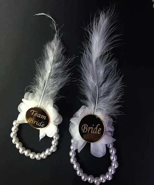 İncili Nedime Bilekliği Altın Renk Pleksili Beyaz Otrişli 10 Adet - 2