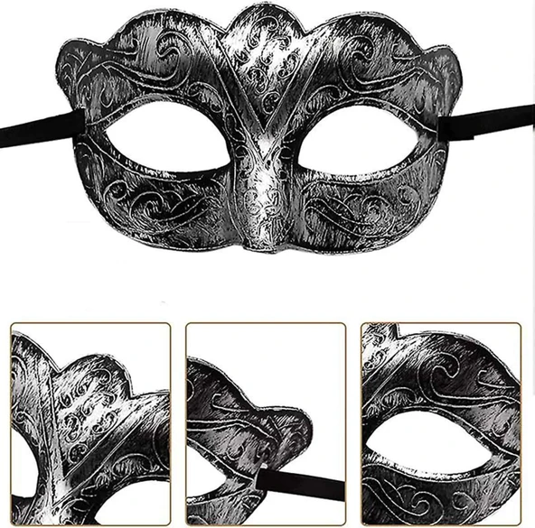 Maskeli Balo Antik Gri Gümüş Eskitilmiş Maske Balo Venedik - 2