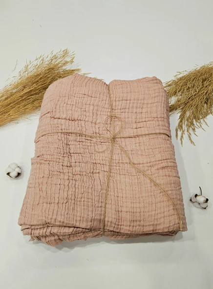 Gül Kurusu 4 Katlı Çift Taraflı Çift Kişilik Müslin Battaniye %100 Pamuk 230x240 cm - 2