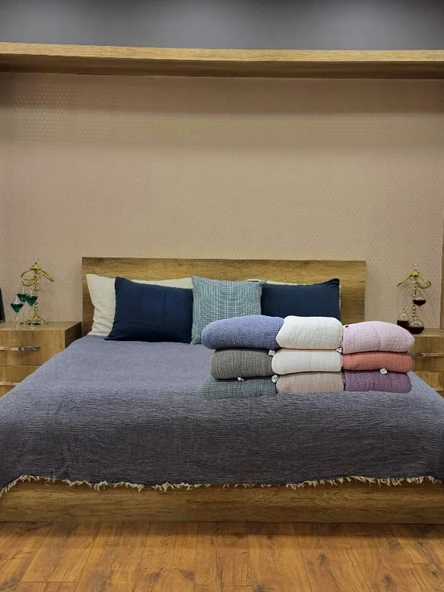 Pembe 7 Katlı Çift Taraflı Dolgulu Çift Kişilik Müslin Battaniye %100 Pamuk 230x240 cm - 3