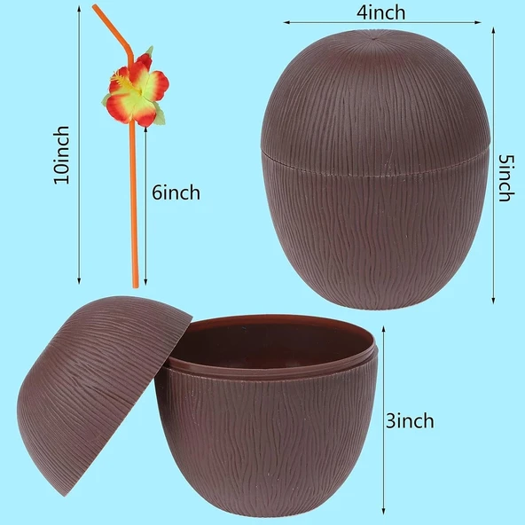Hindistan Cevizi Hawaii Luau Aloha Pipetli İçecek Kabı Bardak 10x13 Cm 1 Adet - 5