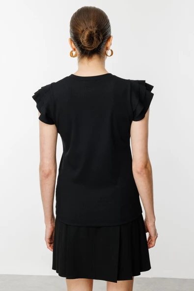 On Kadın Minimalist V Yaka Kısa Kol Bluz - Regular Fit - 6