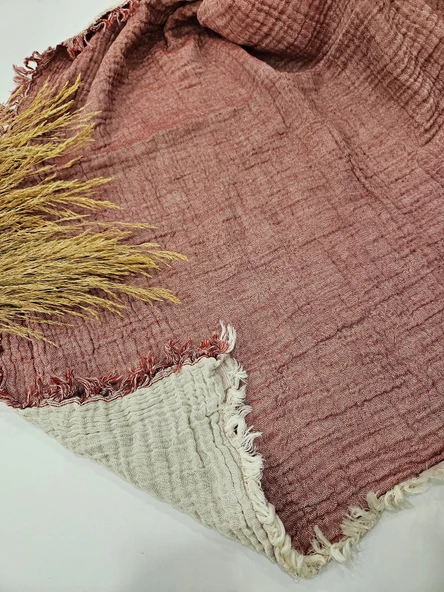 Bordo 4 Katlı Çift Taraflı Çift Kişilik Müslin Battaniye %100 Pamuk 230x240 cm - 2